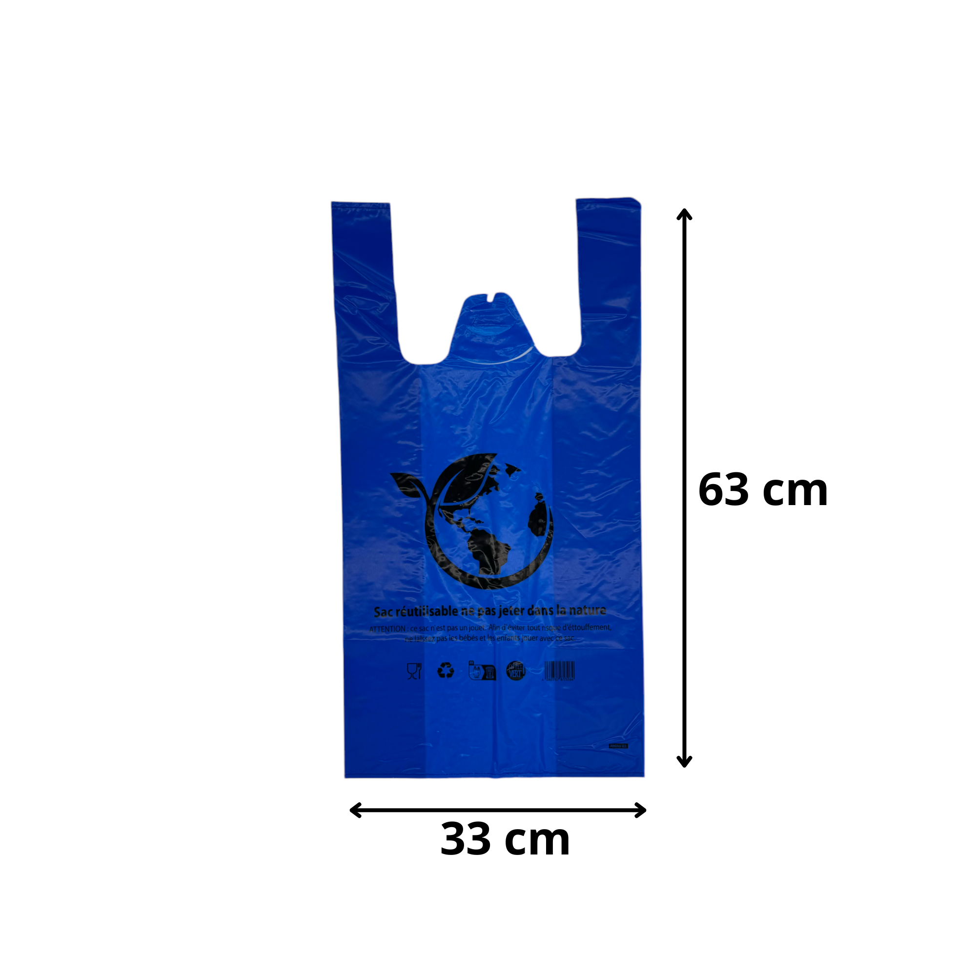 Sac plastique bleu réutilisable 33+18x63 cm